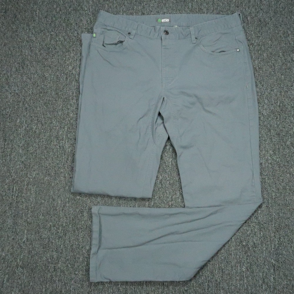 Stio Pants Mens 36x34 Gray Blue Rivet Canvas Organic Cotton 5 Pocket Hiking